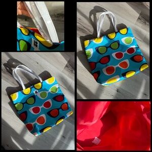 Limited Edition Colorful Tote Bag with White Patent Faux Leather Handles